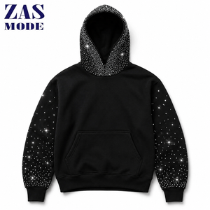 เสื้อฮู้ดดี้ผู้ชายแบบสวมหัว รุ่นใหม่มาแรง ประดับคริสตัลสีดำ ผ้าฟลีซ ทรงปกติ สไตล์ลำลอง สตรีทแวร์ สำหรับฤดูหนาว - Product Image 1