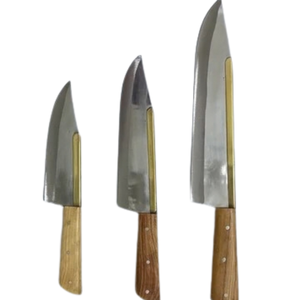 Ensemble de 3 couteaux de cuisine haut de gamme, lames en acier argenté, 6, 8 et 10 pouces, manches en bois naturel brun, ensemble professionnel pour chef, pour couper la viande - Product Image 1