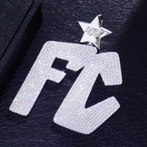 Pendentif lettre FC plaqué argent avec strass en cristal, breloque hip-hop, bijoux de mode unisexe - Product Image 1