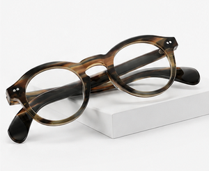 Montura de Gafas Redonda Ligera de Cuerno de Búfalo Natural Hecha a Mano, Ecológica, Gafas Ópticas de Lujo - Product Image 1