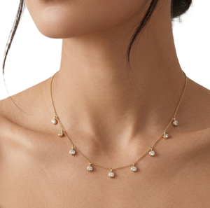 Collier de mariage en diamant rond naturel cultivé en laboratoire, collier ras du cou en or massif 14K 18K, collier minimaliste délicat avec pendentif diamant - Product Image 6