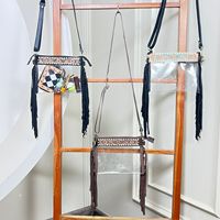 Sac à bandoulière transparent de style occidental, en cuir de vache véritable, avec franges, approuvé pour les stades, sac à main bohème tendance pour femmes