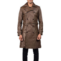 Herren Leder-Trenchcoat Doppelreihiger Langer Mantel mit Gürtel Anpassbare Farbe Knopfdekoration Rindsleder Atmungsaktiv & Warm