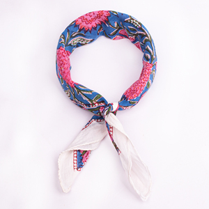 Multifunctional Casual Summer <b>Scarf</b> Floral Cotton <b>Square</b> <b>Scarf</b> Bandana Pink Blue White Patterned Lightweight Wrap - Product Image 1