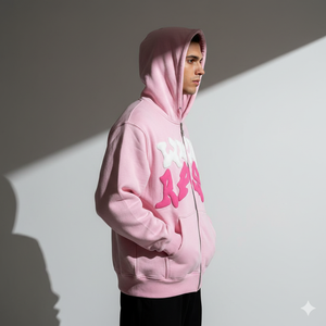 โรงงานผลิตเสื้อผ้า Ranzia ผู้ผลิตเสื้อฮู้ดซิปผู้ชาย รับผลิตเสื้อฮู้ดซิปผู้ชายแบบ OEM ผ้าฝ้ายปักลายแบบดิสเทรสพร้อมพิมพ์ลาย - Product Image 2