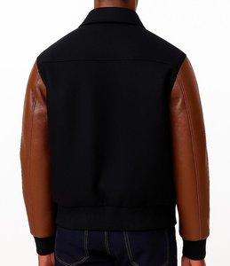 Veste varsity marron pour homme, manches en cuir, fermeture à boutons, col rabattu, vêtement décontracté pour l'automne, coupe classique - Product Image 4