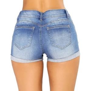 Shorts en jean pour femme de haute qualité à séchage rapide, coupe large, taille élastique, style vintage, taille haute - Product Image 1