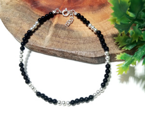 Black Onyx Bead Bracelet 925 Sterling <b>Silver</b> Bracelet Minimalist Gemstone Jewelry Natural Gemstone Bracelet Adjustable Jewelry - Product Image 5