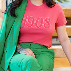 เสื้อยืดเชนิลสีดำล้วน ปี 1908 สำหรับผู้หญิง ชุดนักเรียนหญิง ปักตัวอักษร ผ้าฝ้าย เสื้อที่ระลึกชีวิตนักศึกษาแบบกรีก - Product Image 3