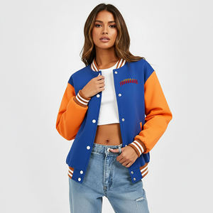 Luxury High Quality Women's Black & Brown Varsity Bomber Jacket with Embroidery & Pearls 100% Cotton - Product Image 2