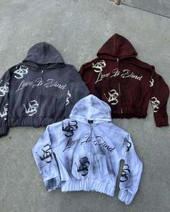 เสื้อฮู้ดดี้ผู้ชายทรงโอเวอร์ไซส์ ผ้าฝ้าย 100% สไตล์วินเทจ แต่งลายปักแบบแอพพลิเค่ ตัดเย็บแบบแพทช์เวิร์ค ทรงบ็อกซี่ ซิปหน้า เหมาะสำหรับใส่ในฤดูหนาว สตรีทแวร์ - Product Image 6