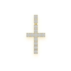 SHRAMAN DIAMOND Customizable 10K <b>Solid</b> <b>Gold</b> Christian Jesus Cross Necklace <b>Pendants</b> Fully Iced Baguette Cut Moissanite Charms - Product Image 1