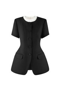 Chemisier élégant noir à volants pour femme, cintré à la taille, coupe ajustée, style coréen, chic et féminin - Product Image 2