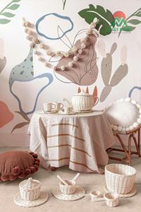 Service à thé en rotin tressé naturel pour enfants, théière et tasses, jouet de cuisine écologique, unisexe, de 2 à 4 ans - Product Image 4