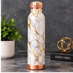 Copper <b>Water</b> <b>Bottle</b> Black with Gold Geometric Pattern <b>UV</b> Printed Modern Luxury Portable Design - Product Image 2