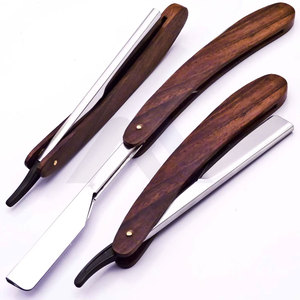 มีดโกนตรงคุณภาพพรีเมียม ปรับแต่งได้ ใช้ได้ทั้งมืออาชีพและส่วนตัว ใบมีดสแตนเลส ด้ามไม้ธรรมชาติ อุปกรณ์โกนหนวด - Product Image 1