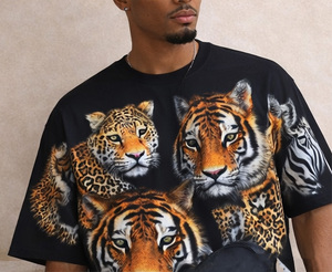 Camisetas de punto con estampado de animales al por mayor para hombre, cuello redondo, totalmente personalizables, de seda/algodón, estilo urbano - Product Image 5