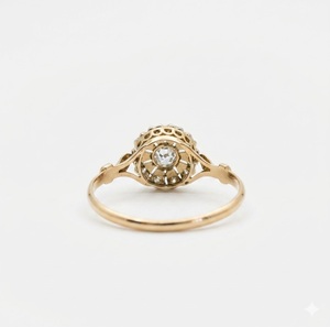แหวนหมั้นเพชรทรงซันเบิร์สต์ ทองคำแท้ 14K เพชรเลี้ยงในห้องปฏิบัติการ ดีไซน์ดอกเดซี่แบบกลุ่ม แหวนลายมิลเกรนโบราณ สไตล์เอ็ดเวิร์ด - Product Image 6