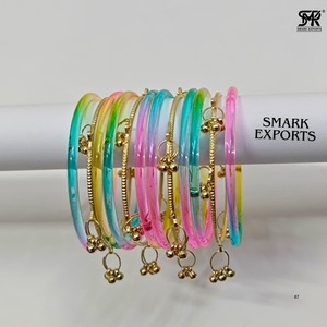 Trendy Multicolor Jelly Glass <b>Bangle</b> Set with Kashmiri Ghungroo Stylish Transparent Fashion Bracelets for Women Girls - Product Image 3