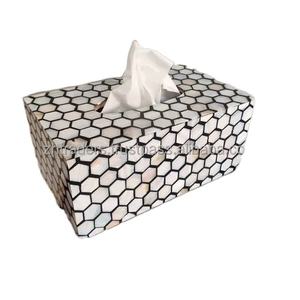 Boîte à mouchoirs rectangulaire avec incrustation de nacre, logo personnalisé, élégante, porte-serviettes fait main pour bureau, taille personnalisée acceptée - Product Image 1