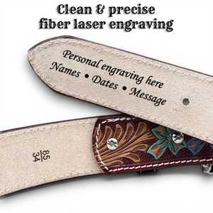 Cinturón de Cuero Genuino Hecho a Mano con Grabado Floral, Hebilla Plateada, Color Personalizado, Impresión UV, Clásico y Moderno, 1-1/2 Pulgadas de Ancho, Duradero - Product Image 3
