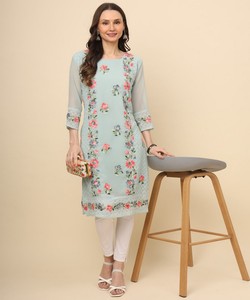 ชุดผ้า Georgette lucknowi chikankari สำหรับใส่ในเทศกาล Kurti ขายส่งท้องฟ้า - Product Image 1
