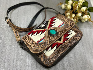 Nuevo estilo occidental, bolso de cuero con herramientas azteca occidental, bolso de piedra turquesa colorido Vintage, bolsos de cuero acolchados aztecas únicos - Product Image 2