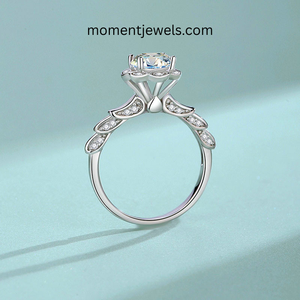 925 Sterling <b>Silver</b> Flower Trendy Moissanite Ring Brilliant Cut Bridal Engagement <b>Wedding</b> <b>Band</b> for Women Rhodium Plated Claw - Product Image 3