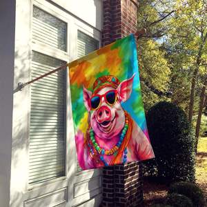 Hippie Animal Cerdo Bandera grande para porche Patio Banner Obra DE ARTE Colgante de pared Multicolor Poliéster Tamaño DE LA CASA Poste decorativo Manga - Product Image 2
