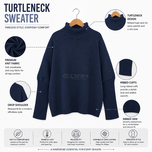 Cosh International Sorority Sisterhood Acrylic <b>Navy</b> Blue Knitted Turtleneck <b>Cardigan</b> Full Sleeve Casual Solid Color Anti-Pilling - Product Image 6
