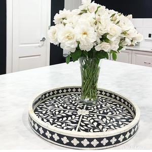 Factory Sale Ramadan <b>Eid</b> <b>Gift</b> Eco-friendly Animal Style Round Organic Material Mother Pearl Inlay Chocolate Dessert Serving Tray - Product Image 5