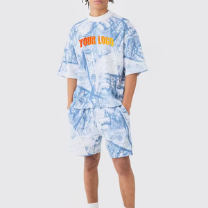 Ensemble de survêtement personnalisé en coton vierge avec t-shirt et short de sport assorti, tenue d'été 2 pièces pour hommes - Fabricant - Product Image 1