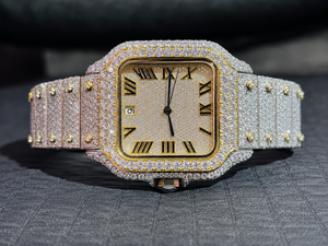 Montre-bracelet mécanique de luxe classique pour homme, sertie de diamants et de moissanite, boîtier carré en acier inoxydable, affichage analogique - Product Image 1