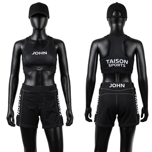 Premium BJJ bra and short set 240 GSM nylon spandex blend black panel design heat transfer logo custom fit - Product Image 1