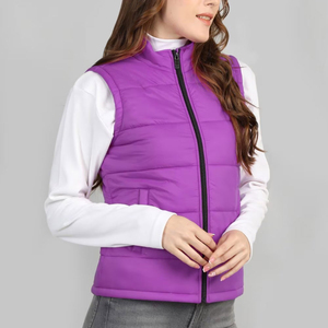 Chaleco Acolchado Morado para Mujer con Capucha, Cierre Frontal, Ropa Exterior Informal, Impermeable, Ecológico, Resistente al Viento, Relleno de Poliéster/Nylon - Product Image 6