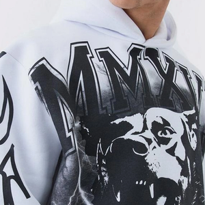 Sudadera con capucha extragrande blanca para hombre con estampado de pantera y estilo streetwear, de algodón y felpa. - Product Image 2