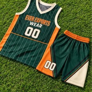 Uniforme de basket-ball vert et orange à rayures fines, logo personnalisé, design classique, nouveau style, service OEM, ensemble maillot et short de basket-ball - Product Image 1