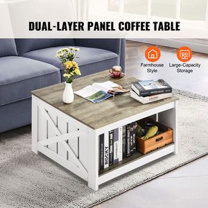 Tavolino da Caffè Rustico in Legno Stile Fattoria da 80 cm con Vano Portaoggetti Aperto, Tavolino Quadrato da Salotto - Product Image 2