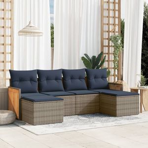 Juego de sofás de jardín de ratán sintético gris de 6 piezas con cojines - Product Image 1