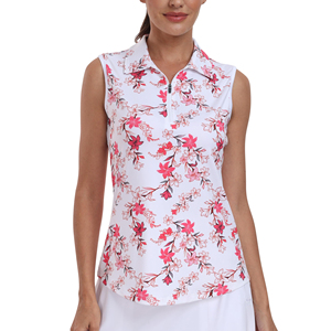 Polo sin mangas premium para mujer con cremallera de un cuarto, transpirable, de secado rápido, ropa deportiva para correr, tenis y golf, camisetas. - Product Image 1