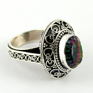 Único y Elegante! Anillos de Topacio Místico Plateados con Engaste de Bisel, Joyería de Estilo Bohemio para Boda y Compromiso - Product Image 3