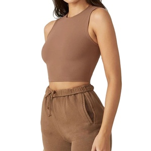 Tops cortos de algodón al por mayor, camisetas sin mangas, chalecos, camisetas para mujer, tops cortos sin mangas de color liso - Product Image 2