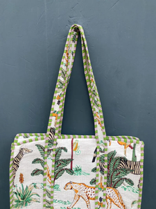 <b>Quilted</b> Cotton Tote Bag Jungle Print Boho Style - Product Image 2