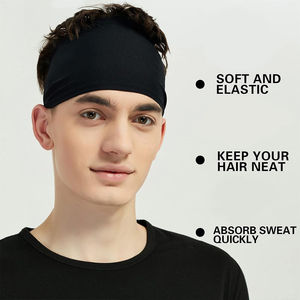 Black Simple Non-Slip Sweatband Headband 4.5cm Wide Breathable Elastic Yoga Tennis All Seasons Universal Fit Solid Color Knitted - Product Image 2