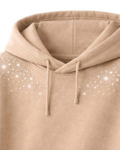 เสื้อฮู้ดดี้สีเบจประดับเพชรเทียม ทรงโอเวอร์ไซส์ ผ้าฟลีซหนานุ่ม มีกระเป๋าจิงโจ้ ผลิตตามสั่งสำหรับผู้ชาย สไตล์สตรีทแวร์ - Product Image 5