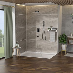 Sistema de ducha cuadrada de montaje en techo negro mate de 12 pulgadas Caño de bañera de cascada con juegos de baño de válvula áspera - Product Image 3