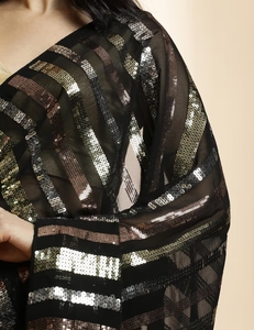 Sari Negro Estilo Bollywood con Lentejuelas Bordadas Georgette - Product Image 2