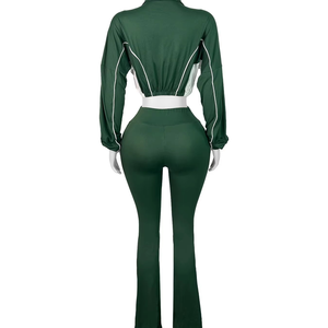 Pantalones de Dos Piezas para Mujer, Estilo Europeo Americano, Primaverales, con Doble Costura, Contraste de Color, Cierre de Cremallera, Spandex, Micro-horn - Product Image 4