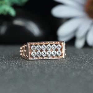 Rectangle Cluster Moissanite <b>Ring</b> 925 Sterling Silver Rose Gold Plated | Multi Stone Diamond Look <b>Statement</b> <b>Ring</b> for Women - Product Image 4