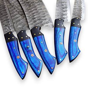 Juego de Cuchillos de Cocina Profesionales de 5 Piezas, Hechos a Mano con Acero de Damasco y Madera, con Bolsa de Cuero Sintético, Ligeros, de Espiga Completa, OEM, OBM - Product Image 6